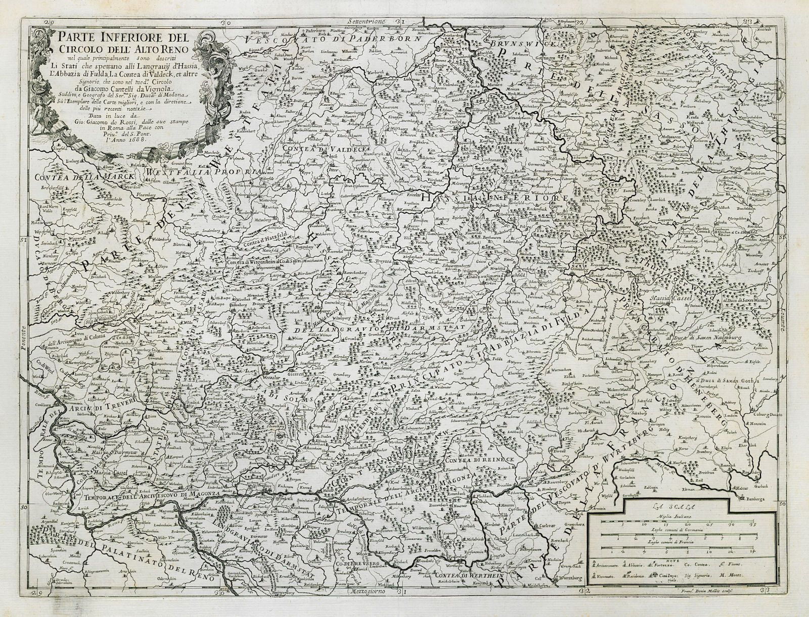 Parte Inferiore del Circolo dell' Alto Reno. Hessen. ROSSI / CANTELLI 1688 map